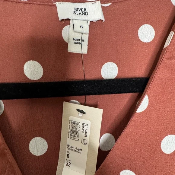 River Island Rust Brown & White Polka Dot Midi Dress - Picture 6 of 10